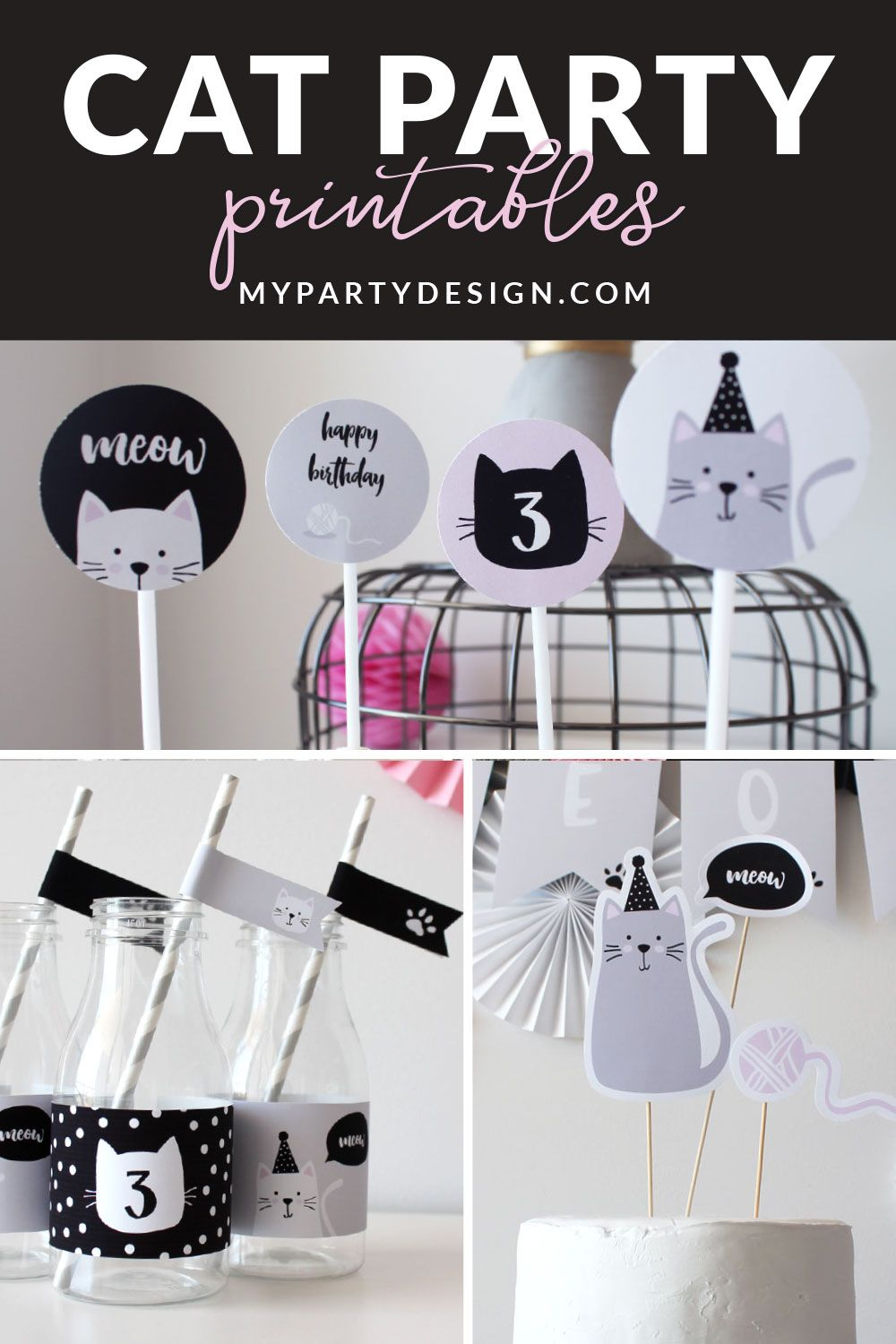 Cat Party Printables For A Kitty Cat Birthday Party My Party Design 