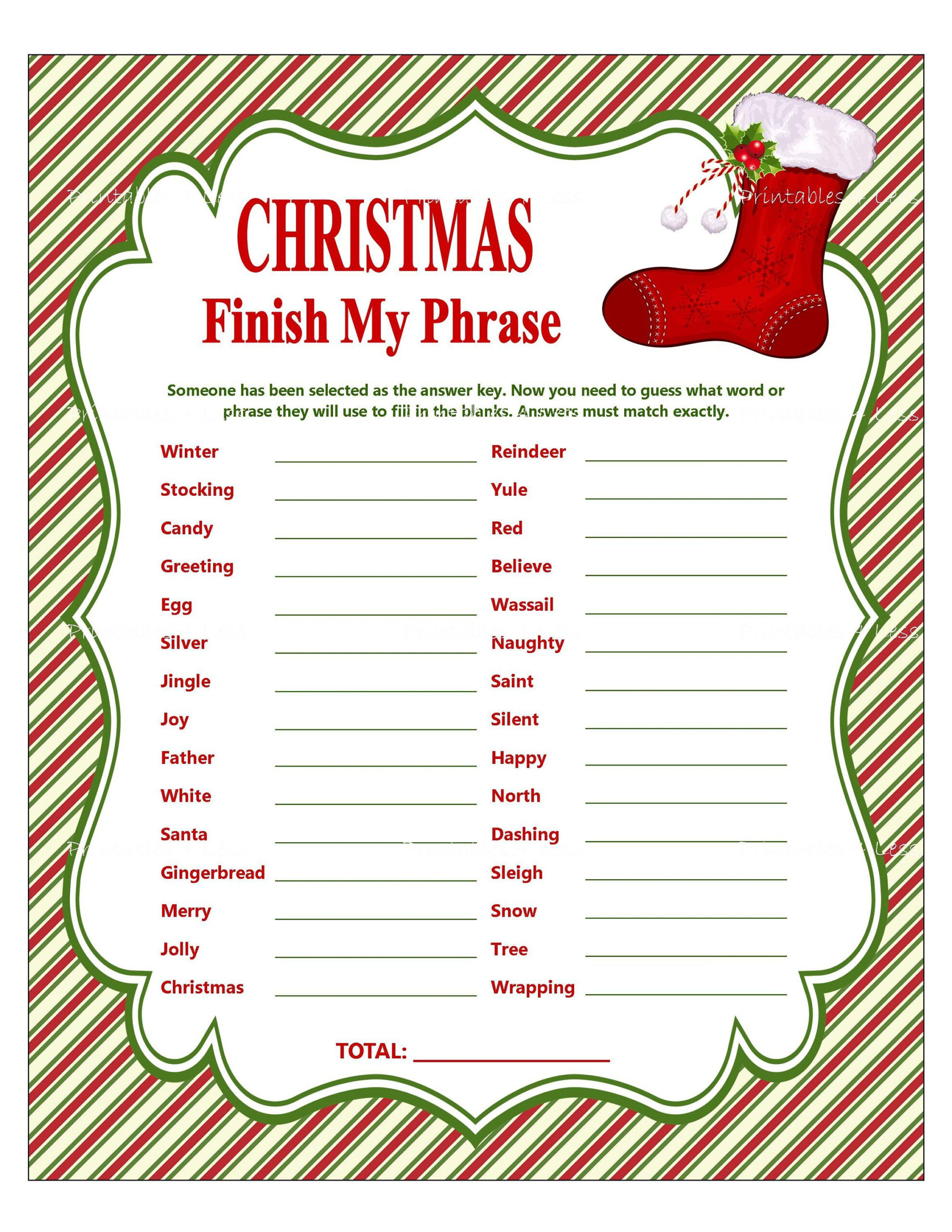 Christmas Finish My Phrase Printable Christmas Party Game Holiday