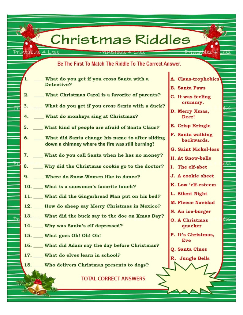 Christmas Riddle Game DIY Holiday Party Game Printable Etsy