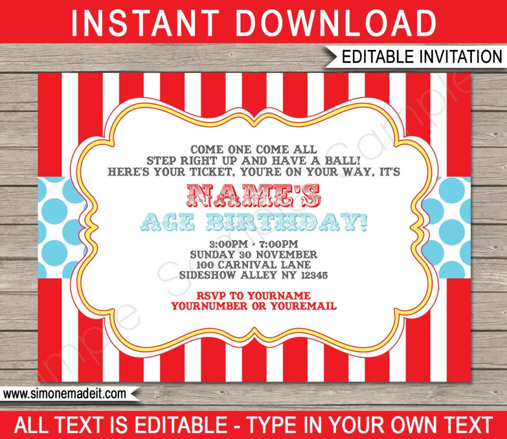 Circus Birthday Party Invitation Printable Carnival Party Etsy UK