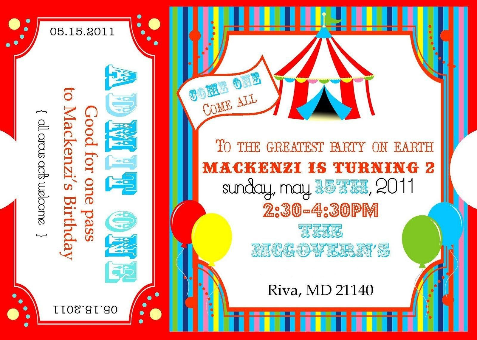 Circus Invitation Template Free Free Printable Circus Invitation 