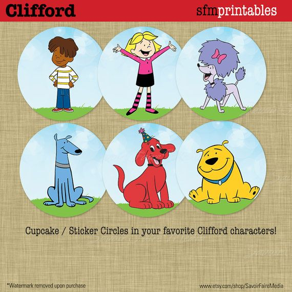 Clifford Birthday Sticker Cupcake Party Circles Big Red Dog Etsy 