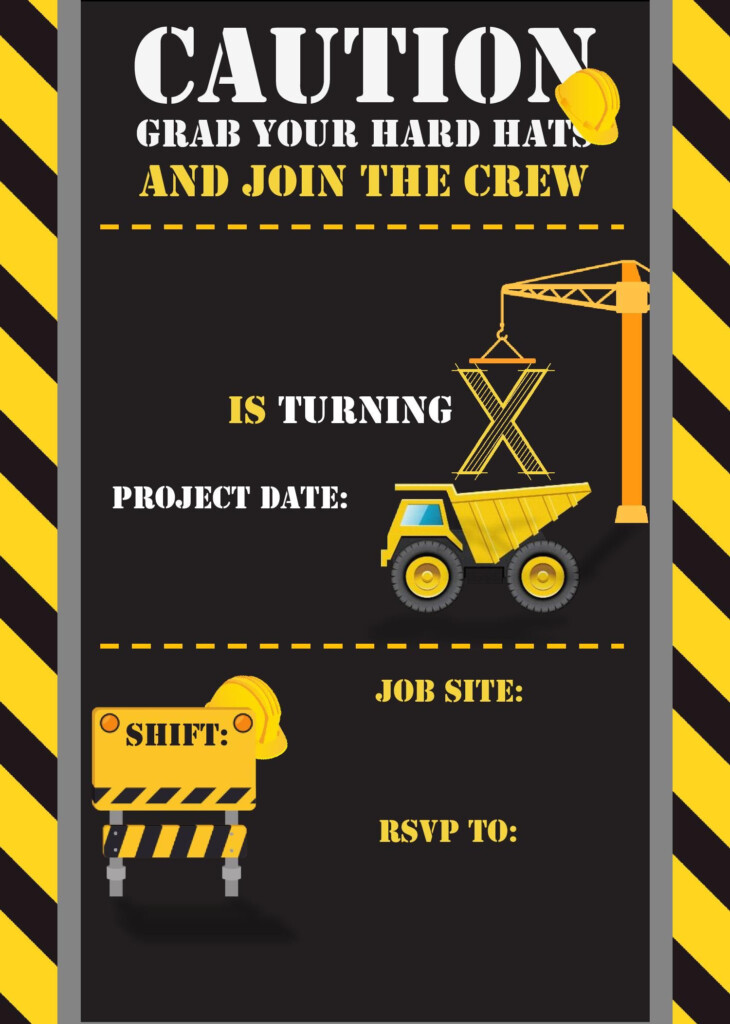 Construction Birthday Invitation Templates Editable With MS Word 