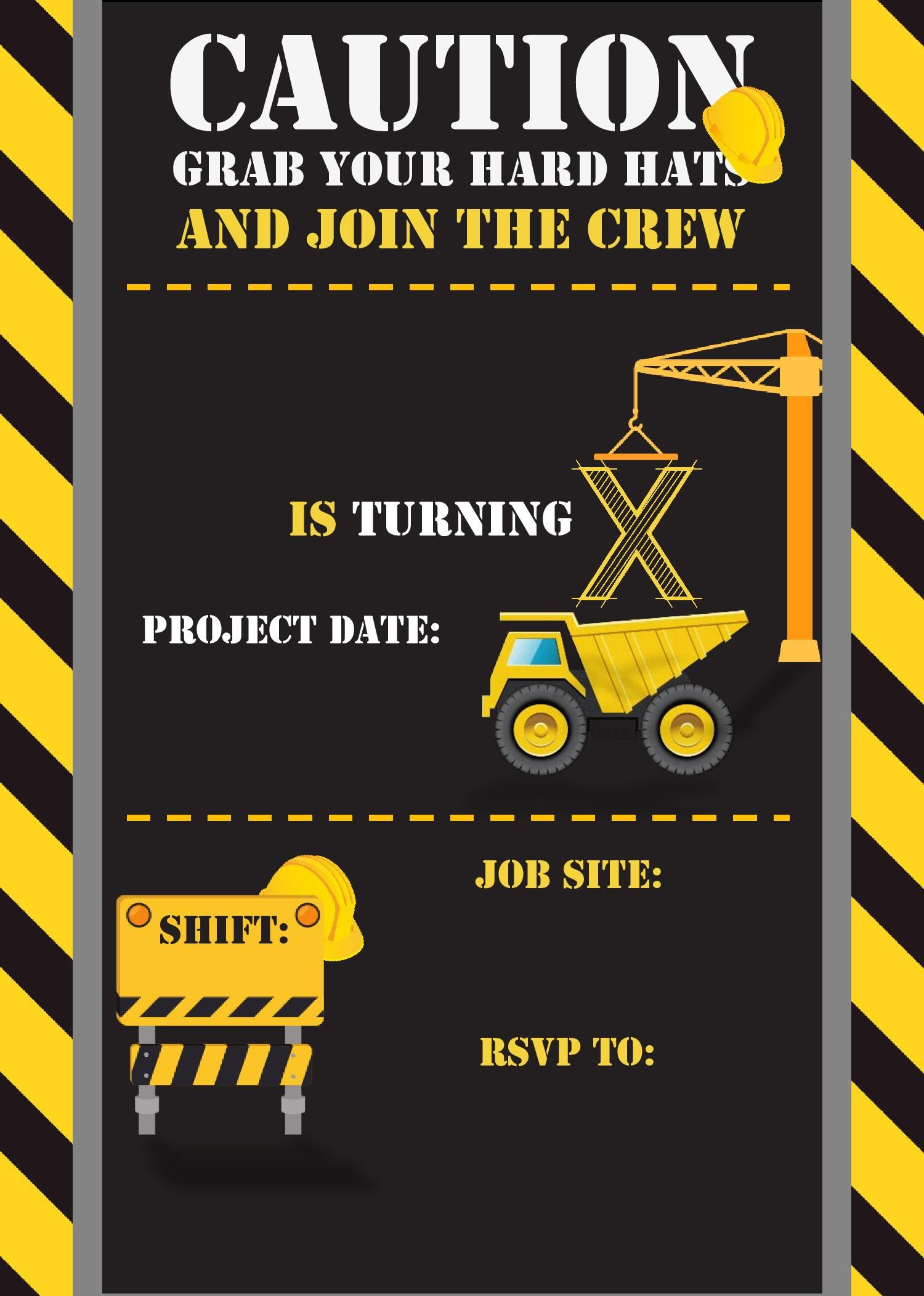 Construction Birthday Invitation Templates Editable With MS Word 