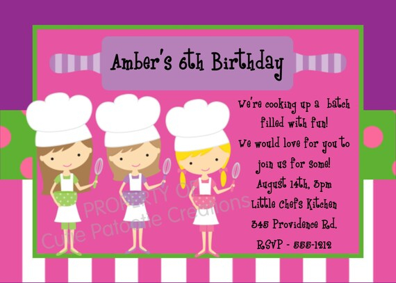 Cooking Birthday Invitation Printable Or Printed Chef Birthday