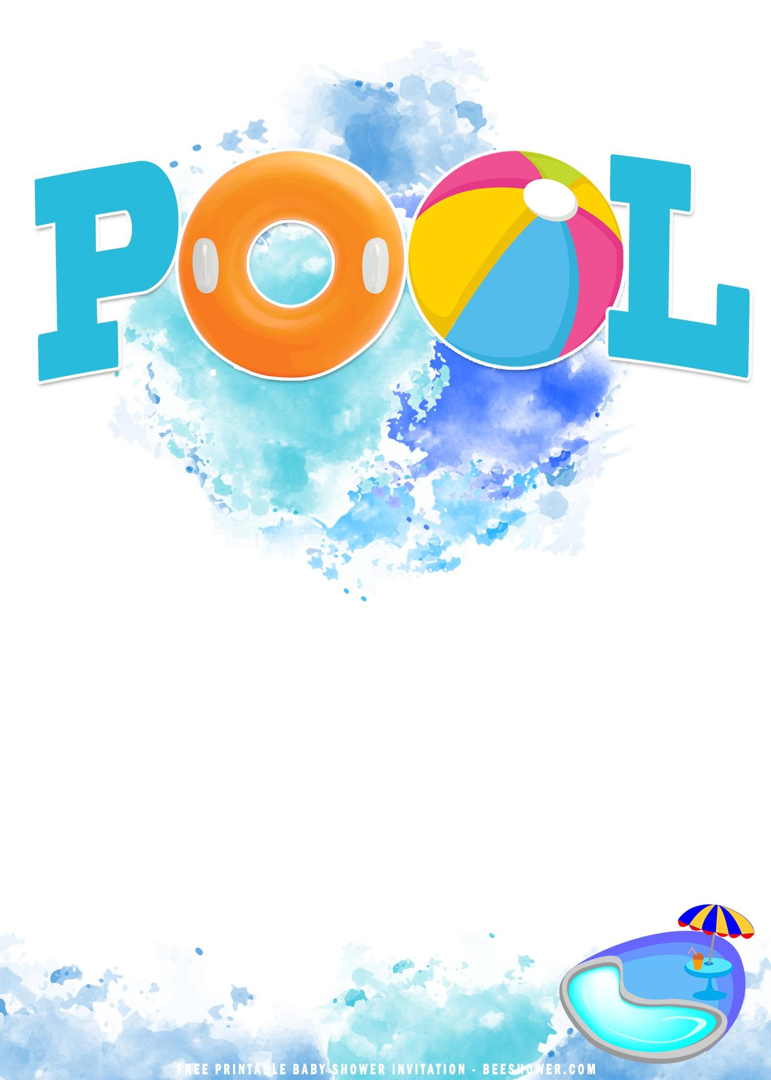 Cool FREE Printable Summer Pool Birthday Party Invitation Templates