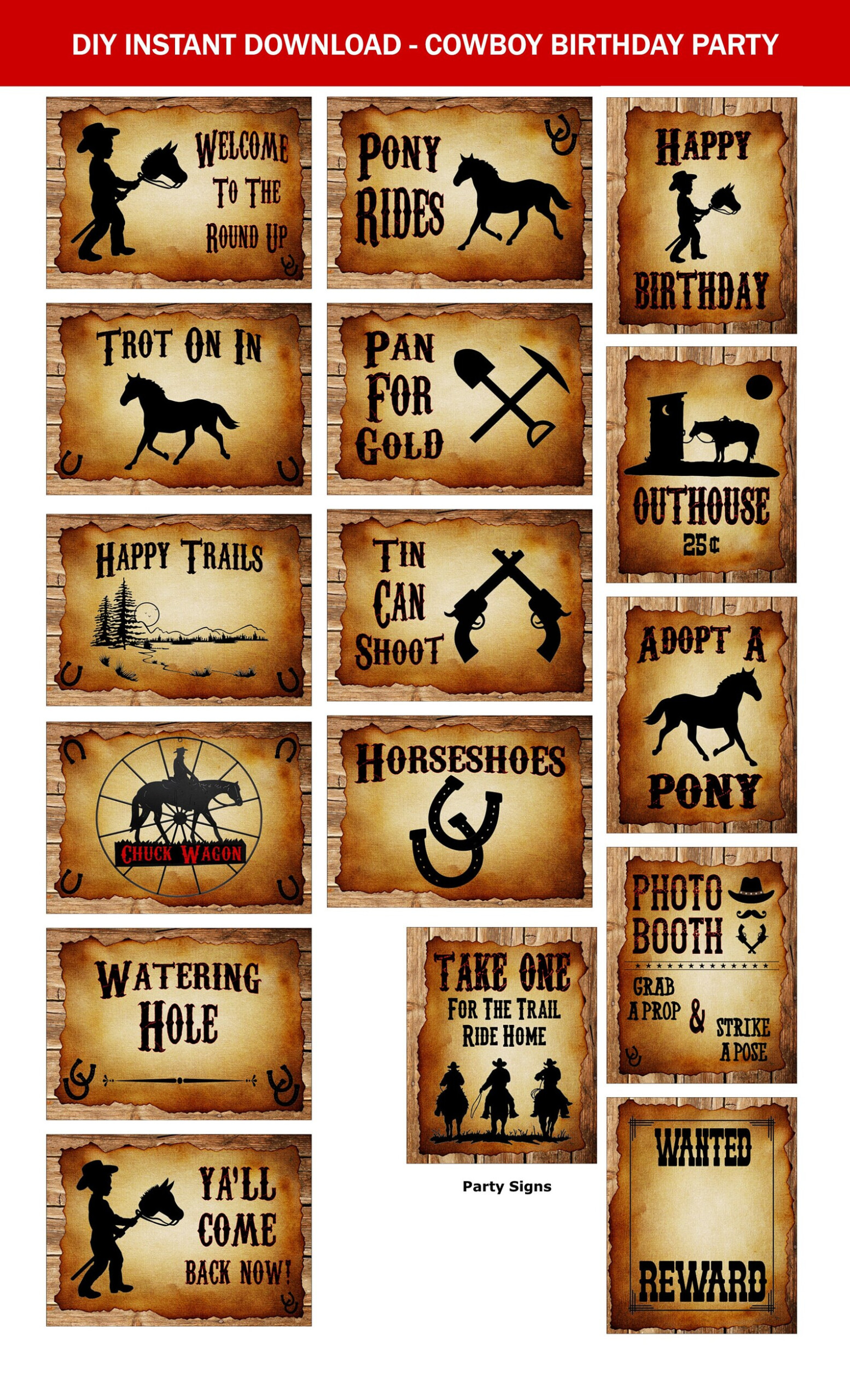 Cowboy Party Printable Cowboy Birthday Decorations Western Etsy