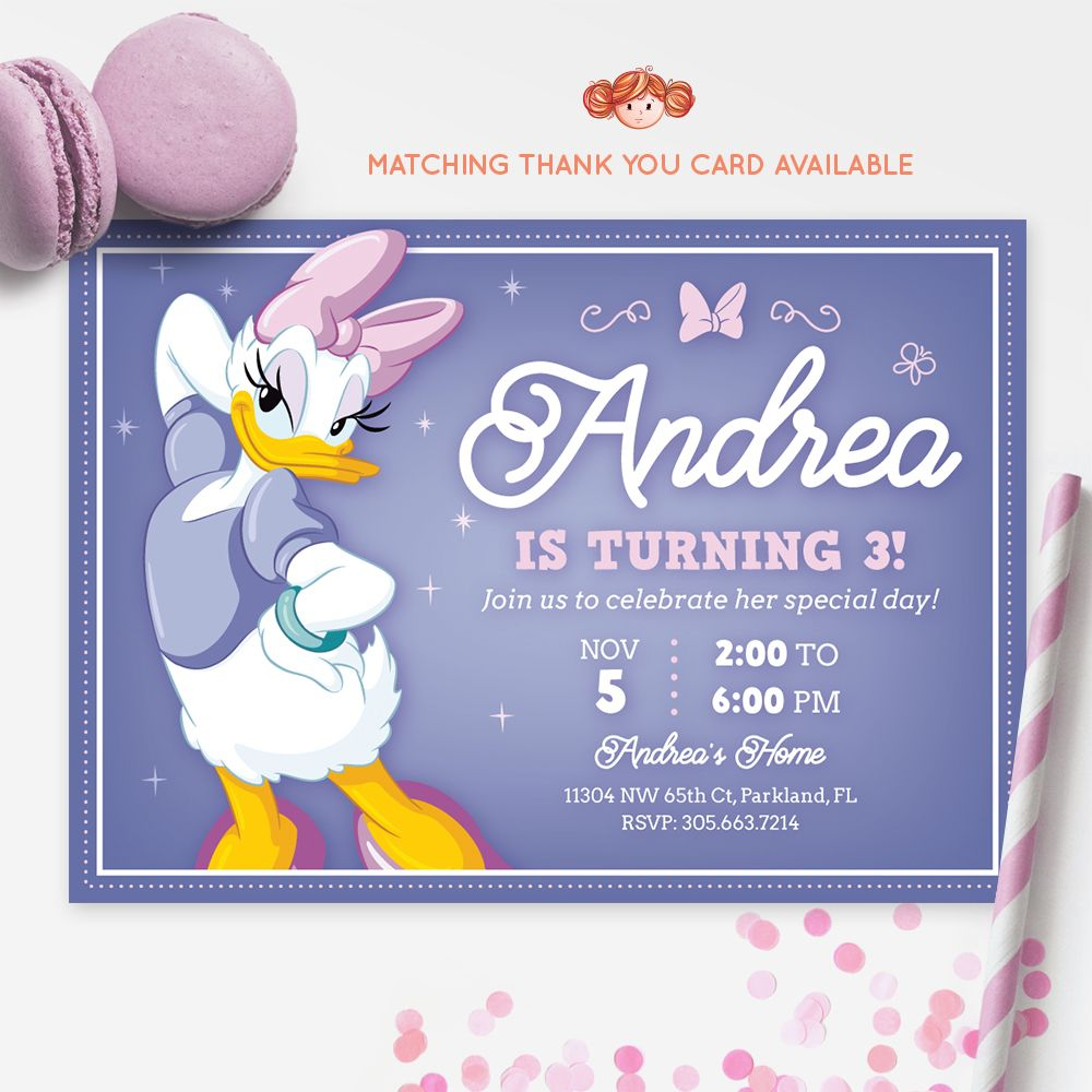 DAISY DUCK INVITATION Daisy Ducks Printable Kids Invitation Birthday