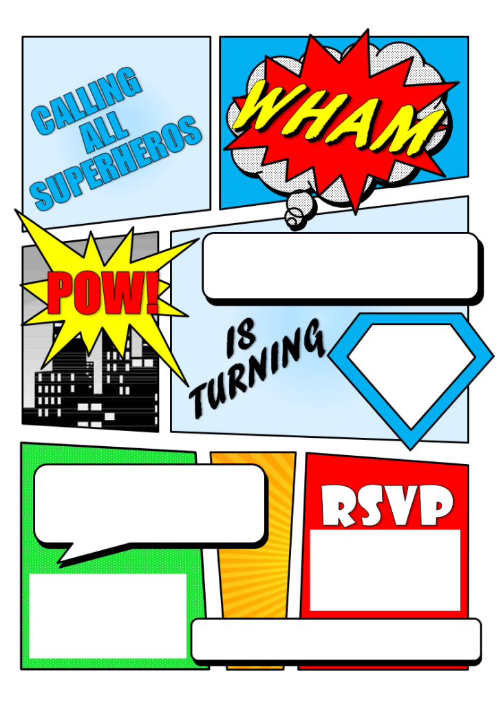 Dinywageman Superhero Birthday Invitation Templates