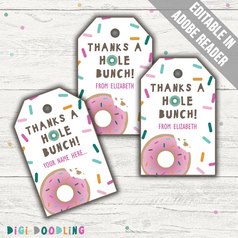 Donut Party Favor Tags Printable PDF EDITABLE Instant Etsy