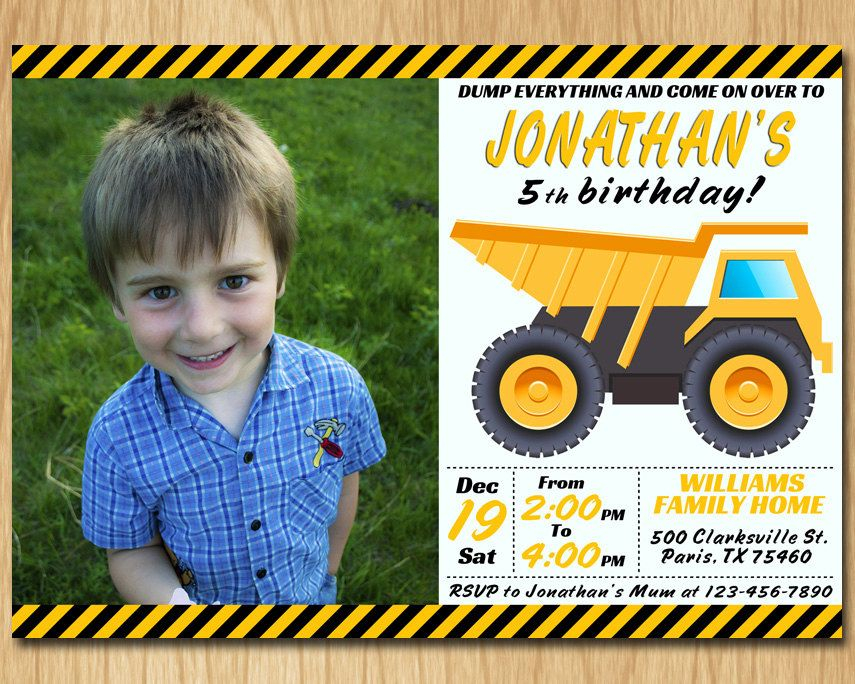 DUMP TRUCK Invitation Printable Truck Birthday Invitation Work Birthday