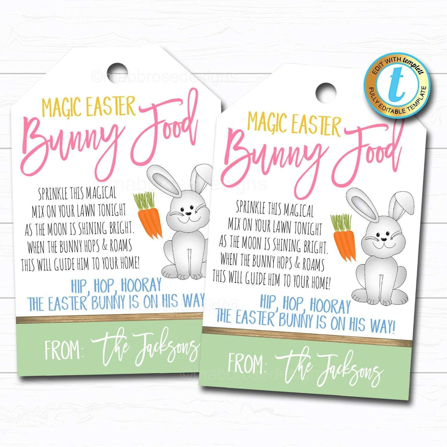 Easter Bunny Bait Printable Gift Tags Easter Basket Party Favor 