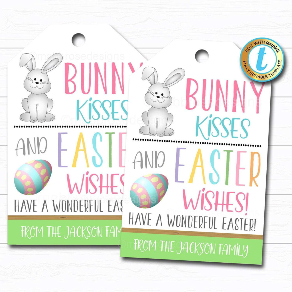 Easter Bunny Kisses Easter Wishes Printable Gift Tags Teacher Kids 