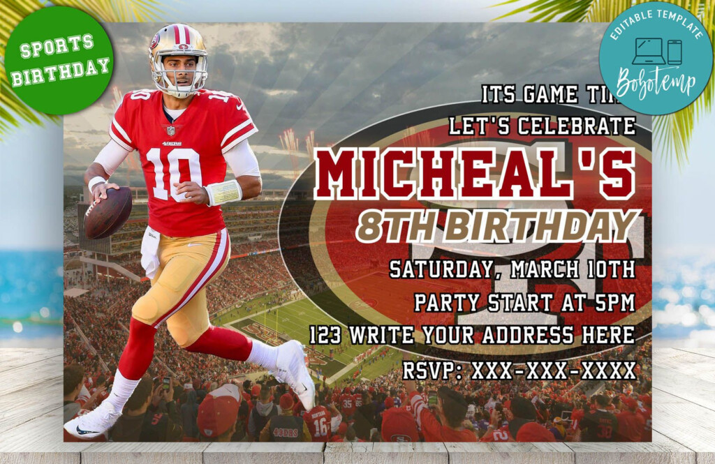 Editable San Francisco 49ers Digital Party Invitation Invite 