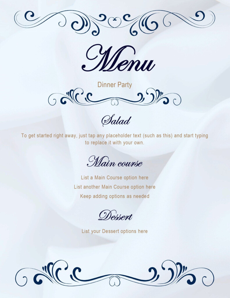 Elegant Dinner Menu Template Free Free Printable Templates