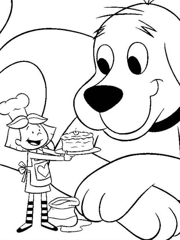 Emily Give Clifford The Big Red Dog A Birthday Cake Coloring Page 