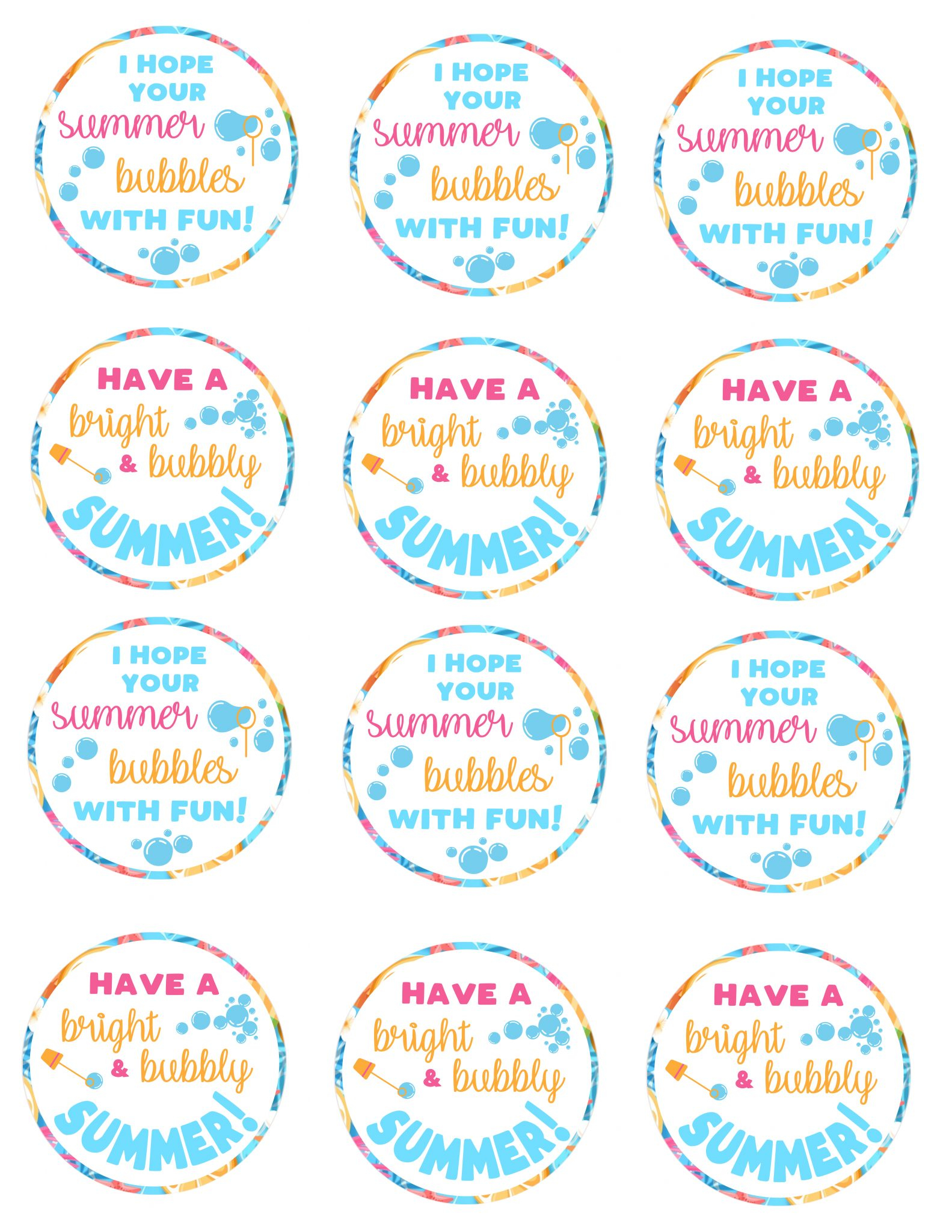 End Of School Year Summertime Bubble Gift Idea For Kids Free 