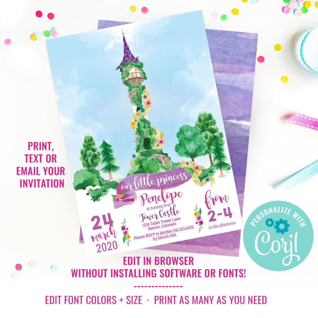 Fairy Castle Castle Tower Princess Party Invitations Birthday Party 