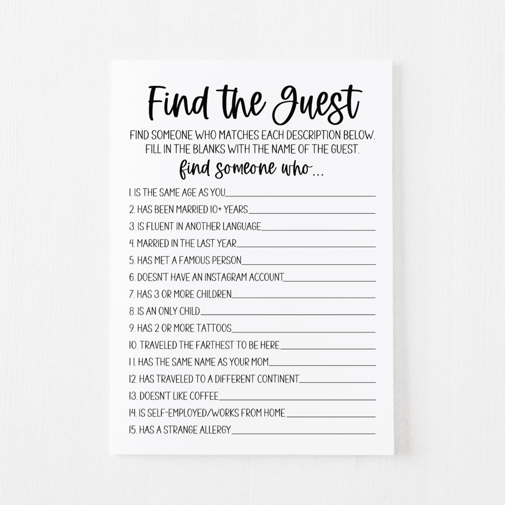 Find The Guest Bridal Shower Game Find The Guest Bridal Shower Game 