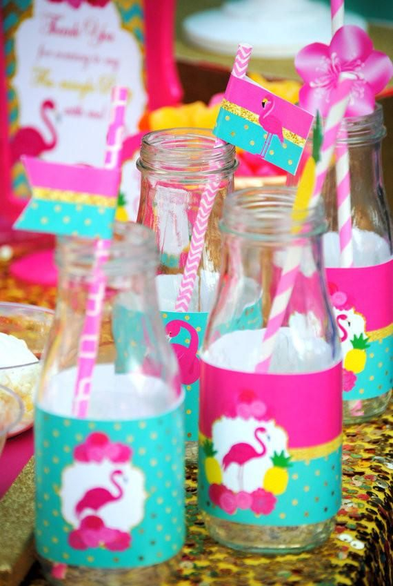 FLAMINGO Party BOTTLE LABELS Flamingo Printables Pink Flamingo 