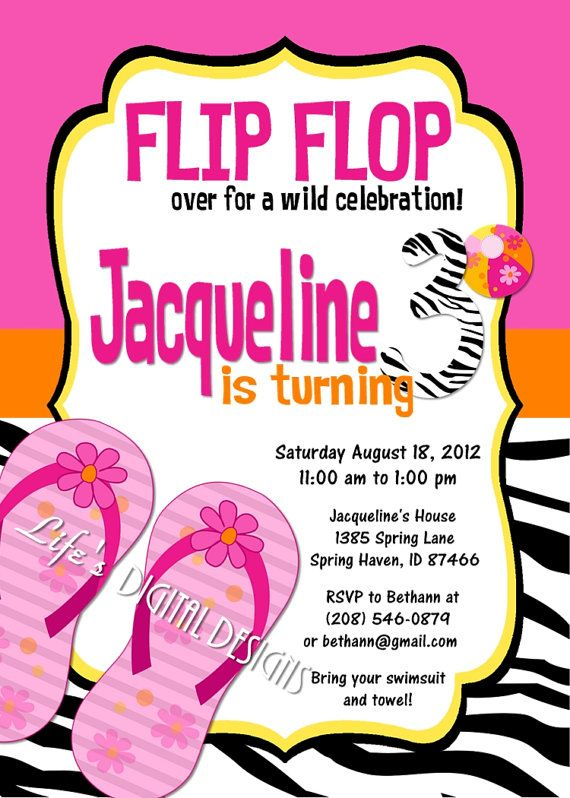 Flip Flop Birthday Invitations Zebra Stripe Birthday Invitations Kids 