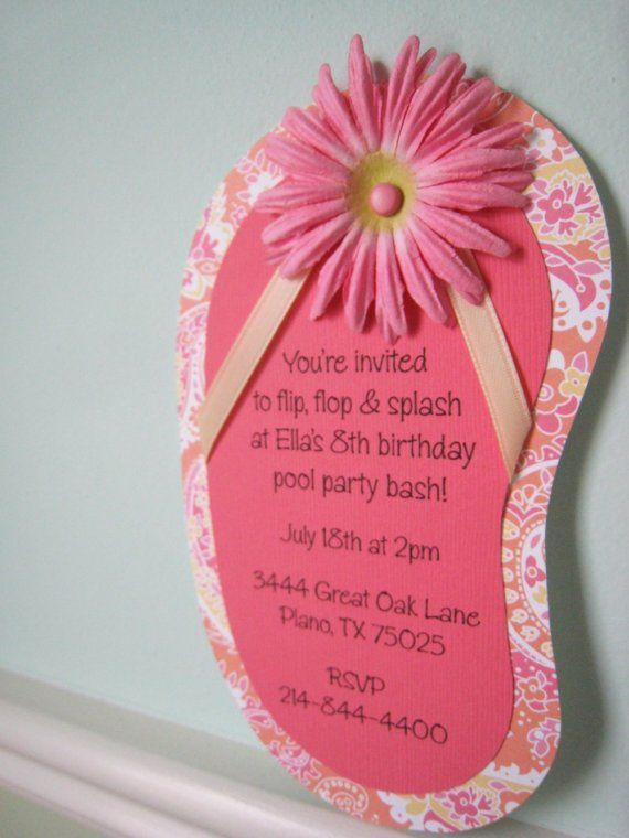 Flip Flop Party Invitation With Flower SAMPLE Etsy Pool Birthday 