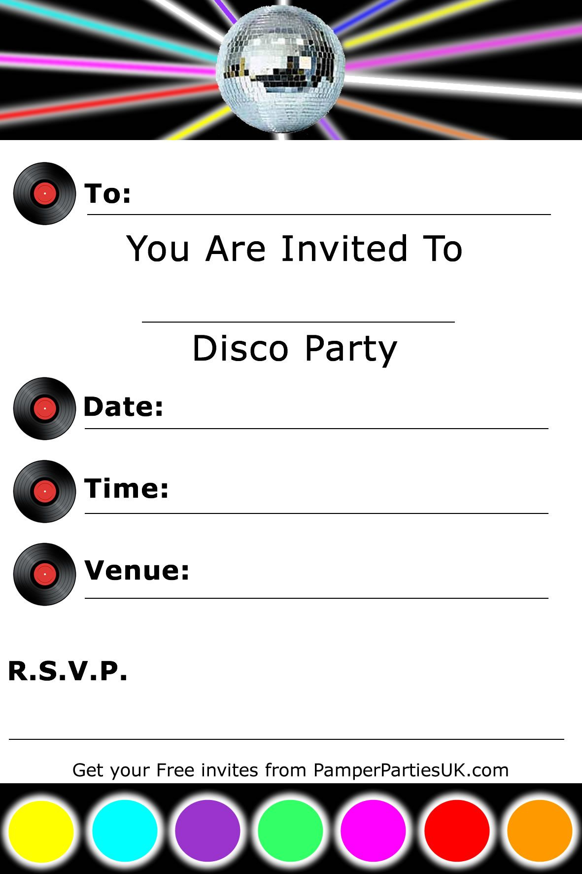 Free Disco Party Invitations Disco Invites Party Invite Template