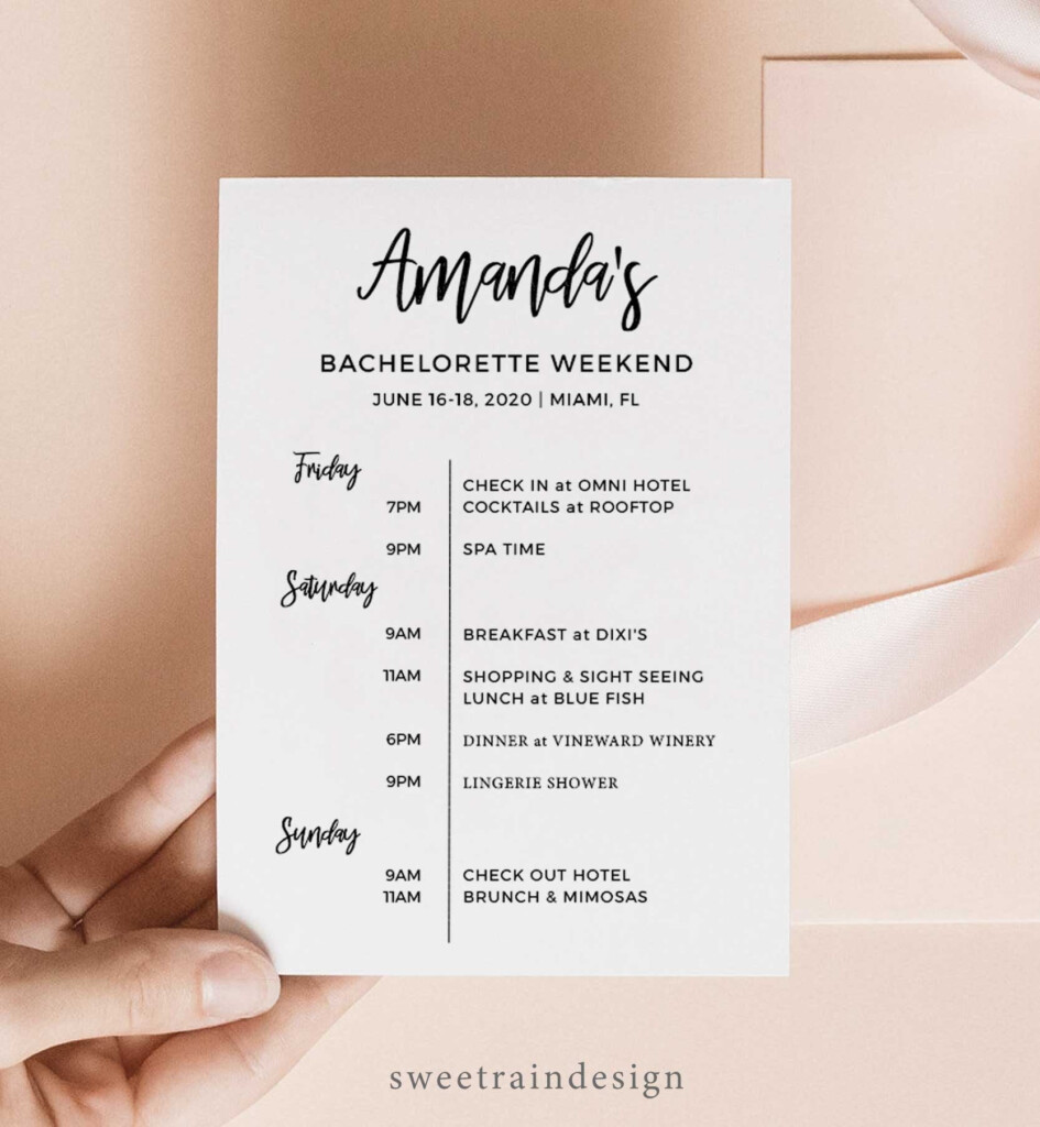 Free Downloadable Bachelorette Itinerary Template Printable Templates