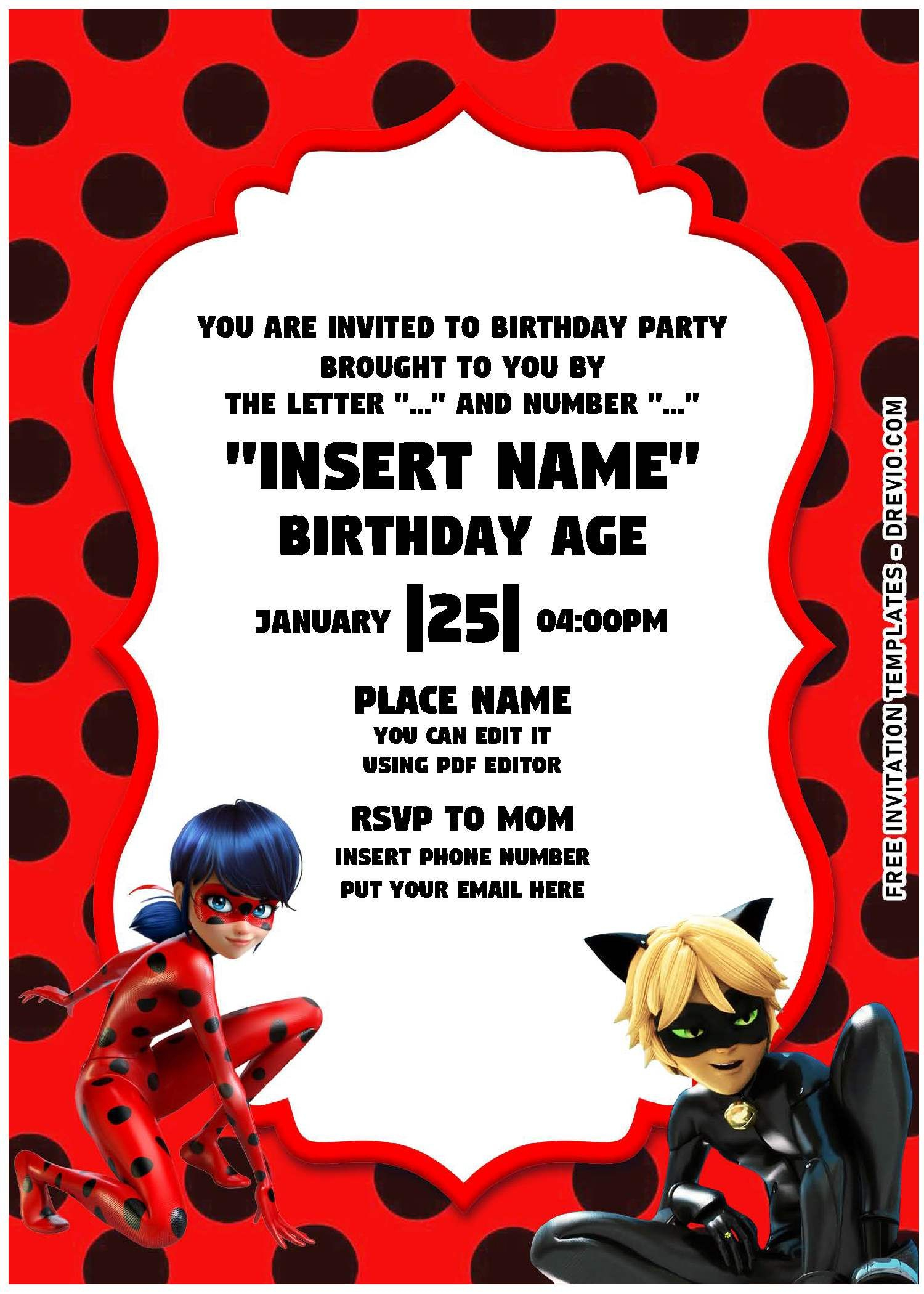  Free Editable PDF Miraculous Ladybug Cat Noir Strikeback Birthday 