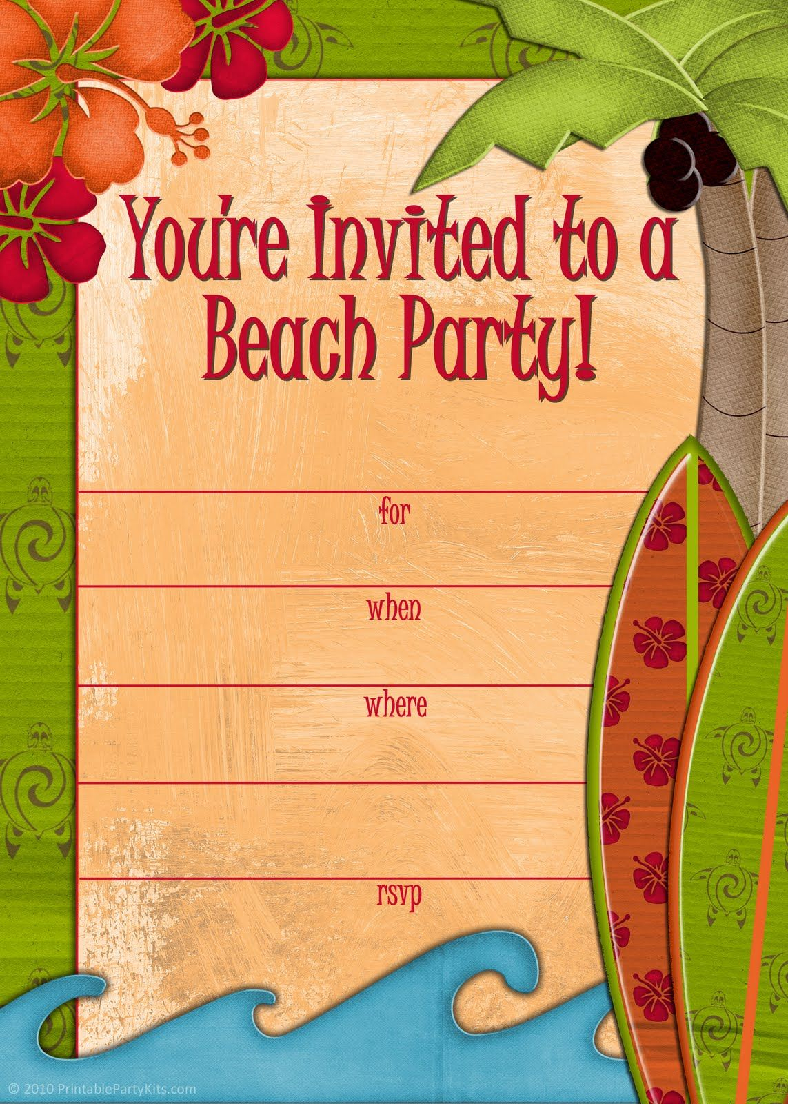 Free Invites For A Summer Beach Party Beach Party Invitations Free