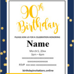 FREE Printable 90th Birthday Invitations Templates Party Invitation