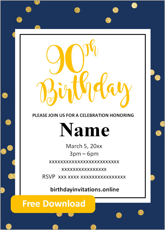 FREE Printable 90th Birthday Invitations Templates Party Invitation