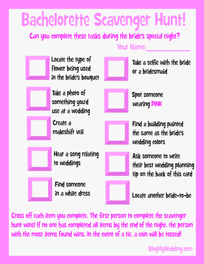 Free Printable Bachelorette Scavenger Hunt Blog My Wedding