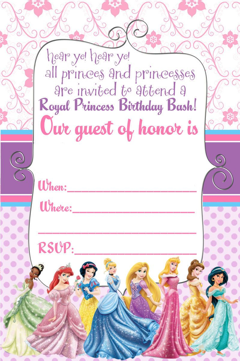 FREE Printable Disney Princess Ticket Invitation Template Drevio