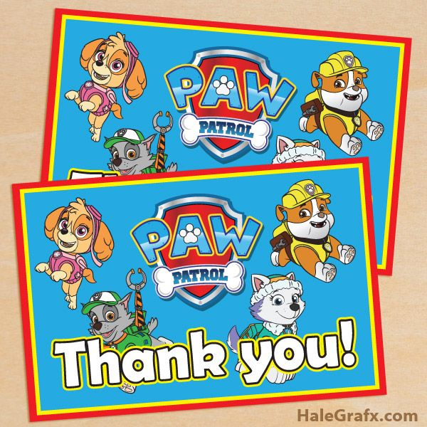 FREE Printable Paw Patrol Thank You Card Paw Patrol Party Paw Patrol 