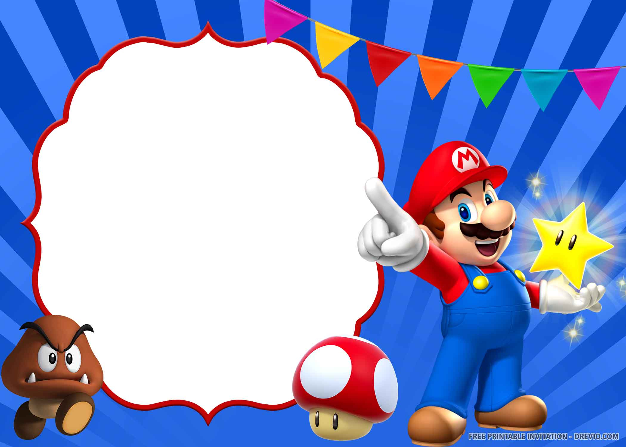 FREE PRINTABLE Super Mario Birthday Invitation Templates Download