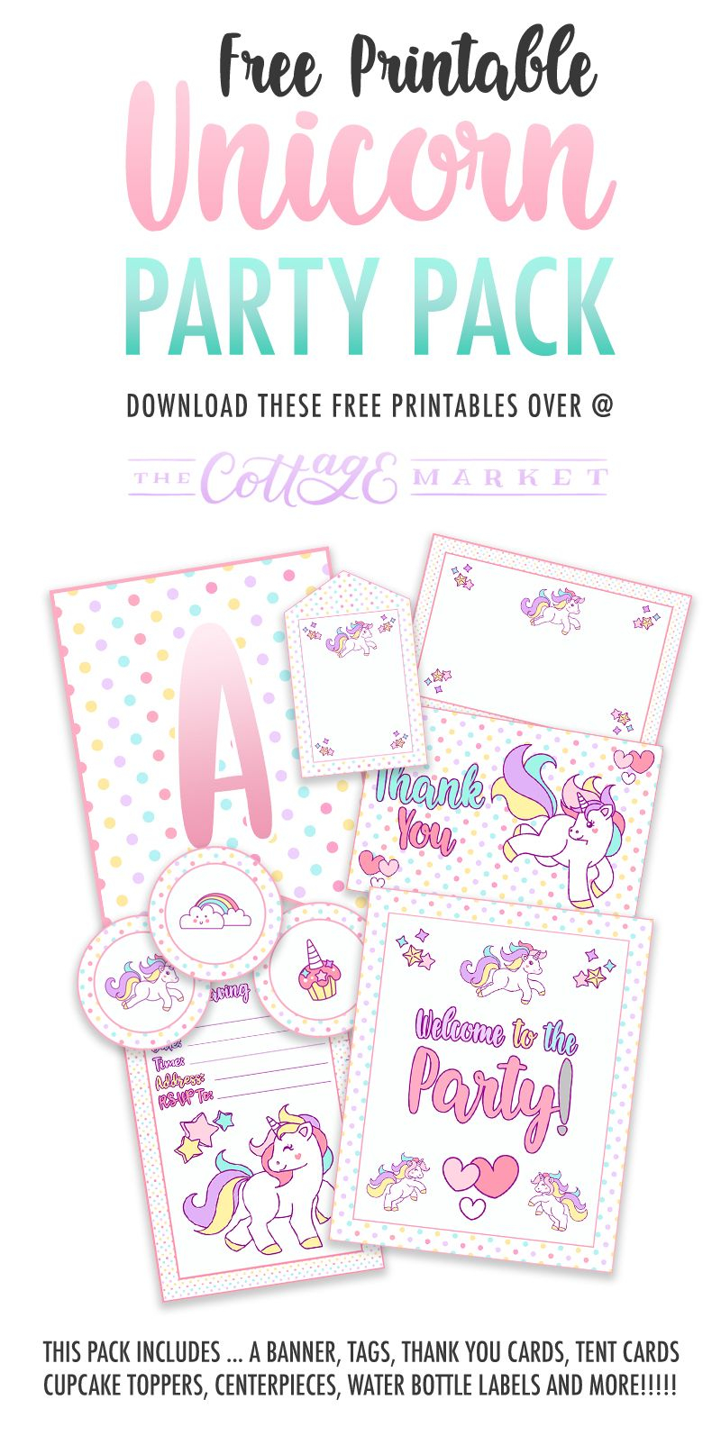 Free Printable Unicorn Party Decorations Pack The Cottage Market 