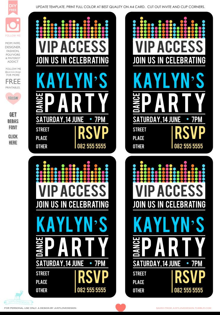 Free Printable Vip Pass Template Diy Free Vip Party Invite Template Hi