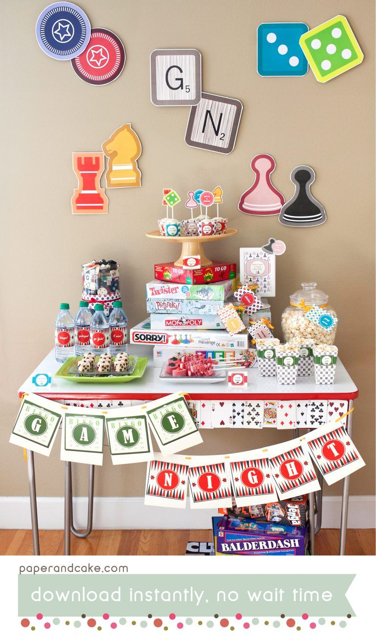 Game Night Printable Party Paper And Cake Game Night Decorations 