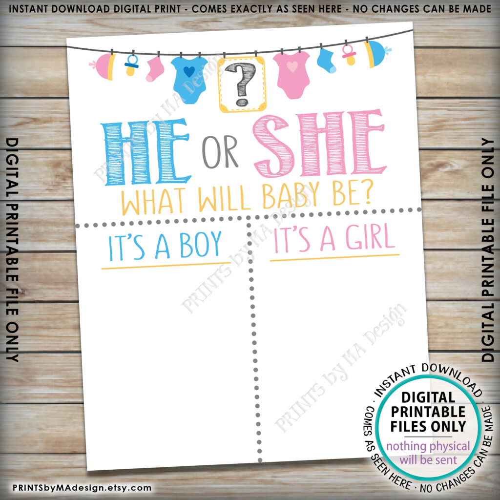 Gender Reveal Party Voting Sign He Or She What Will Baby Be Gender 