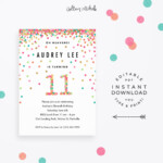 Girl 11th Birthday Invitation Instant Download Printable