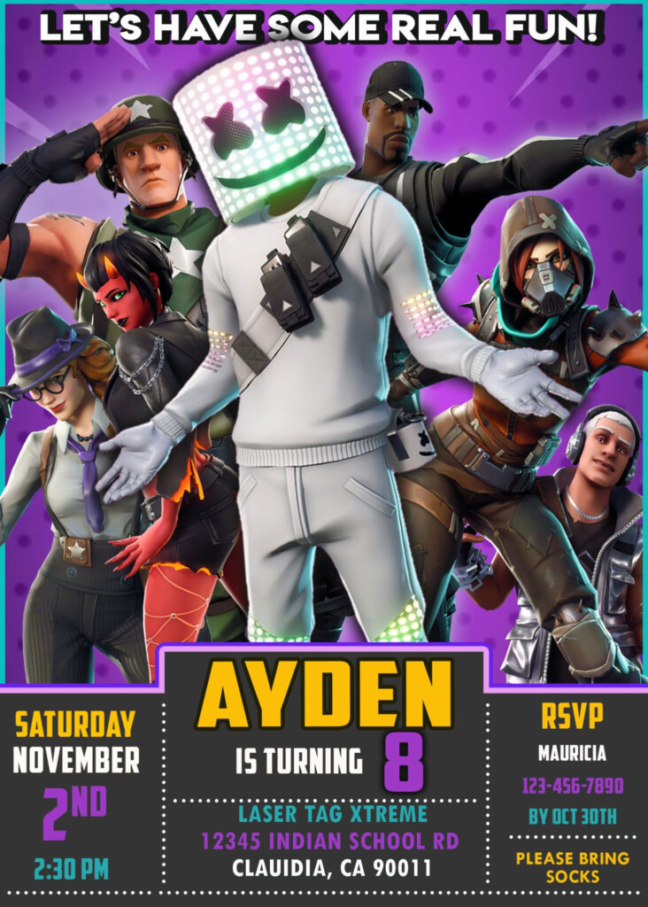 GREATEST FORTNITE BIRTHDAY INVITATION MARSHMELLO SKIN 