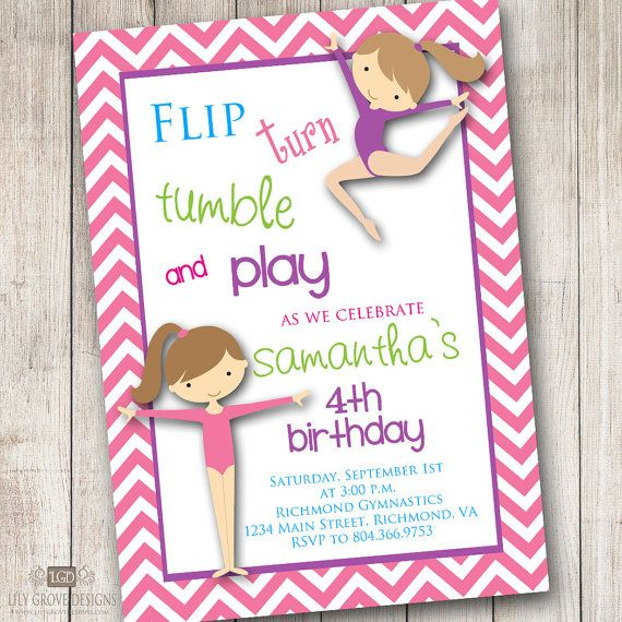 Gymnastics 2 Birthday Invitations Digital File PRINT YOUR OWN On