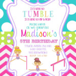 Gymnastics Birthday Party Invitations Printable Or Digita Birthday