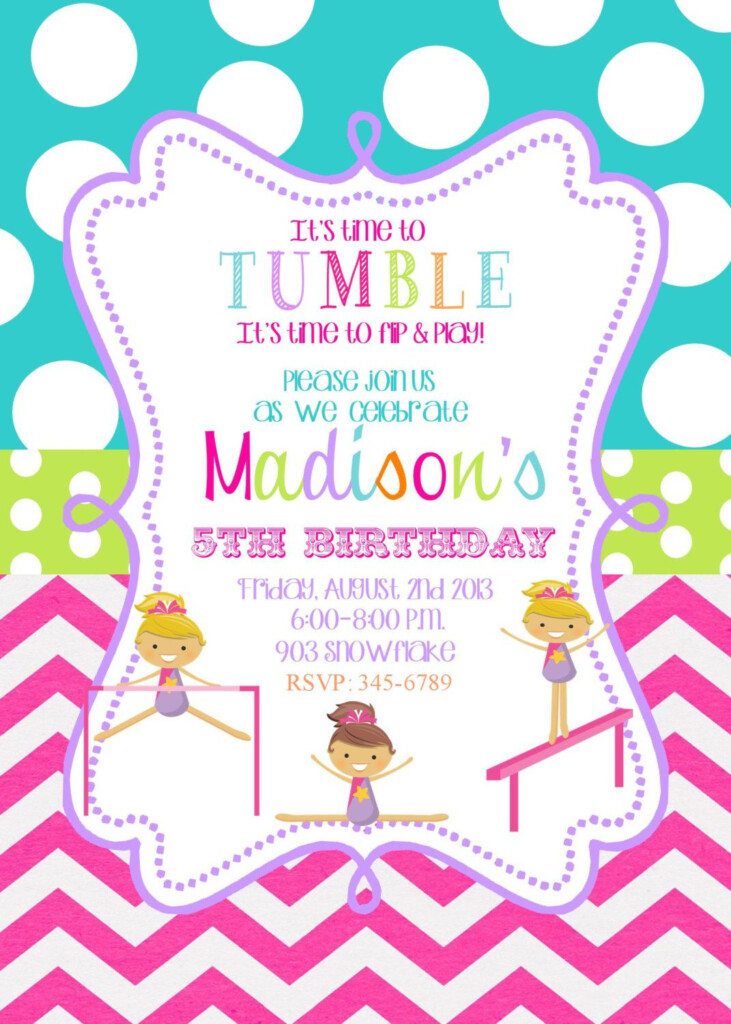 Gymnastics Birthday Party Invitations Printable Or Digita Birthday 