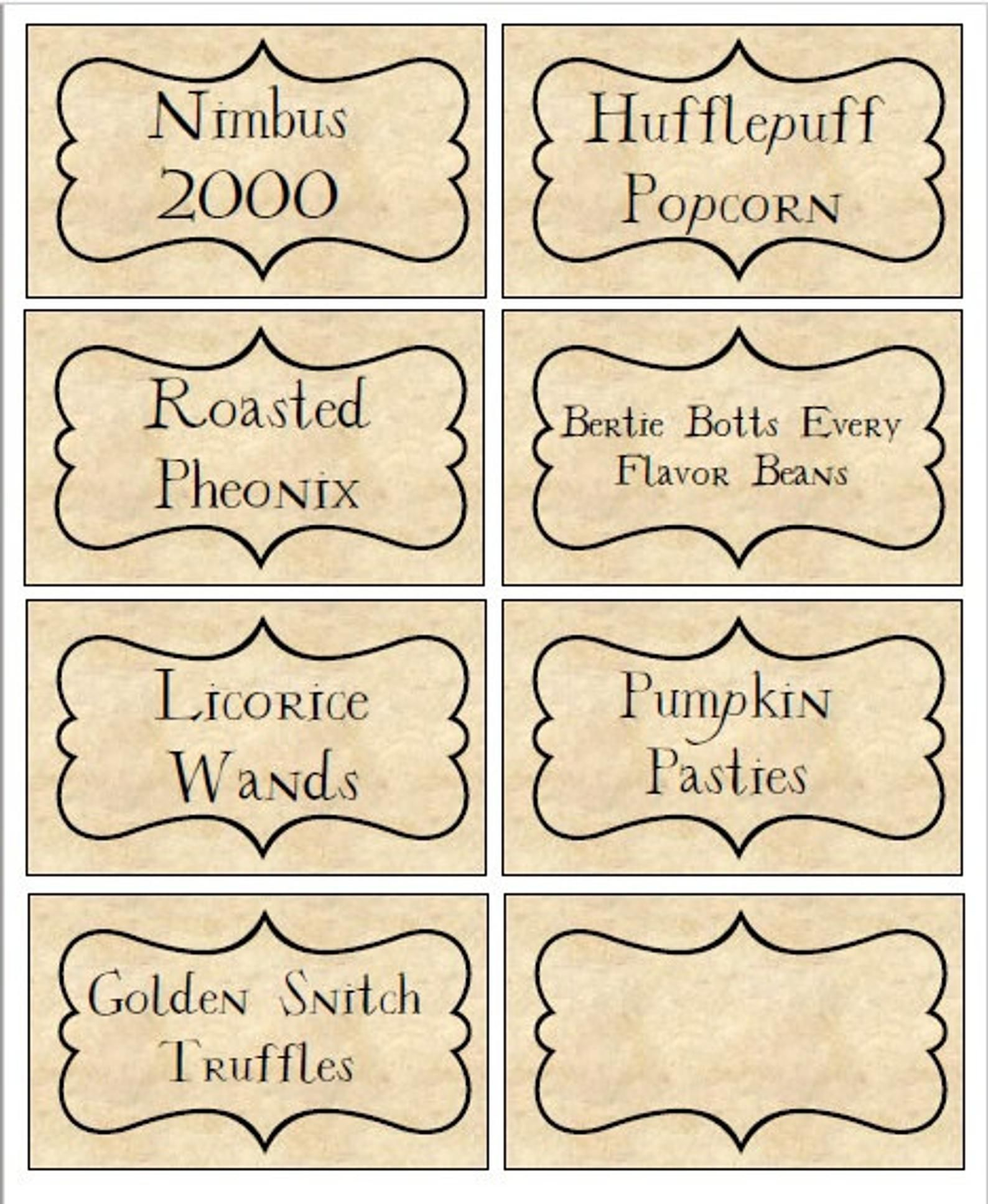 Harry Potter Inspired Food Labels In 2020 Harry Potter Printables 