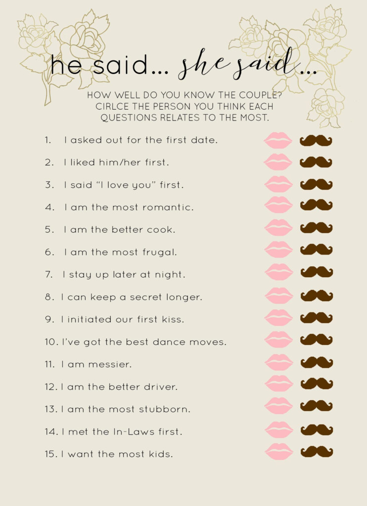 He Said She Said Game Bridal Shower Games Printable Try Before You Buy 