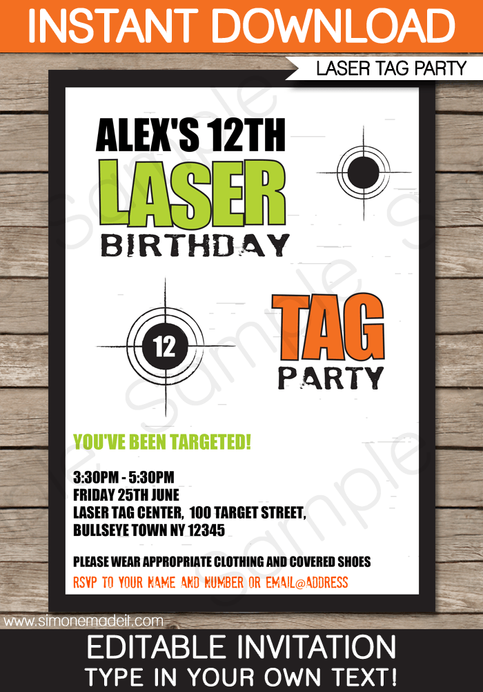 Laser Tag Invitation Template Green orange Laser Tag Party Laser 