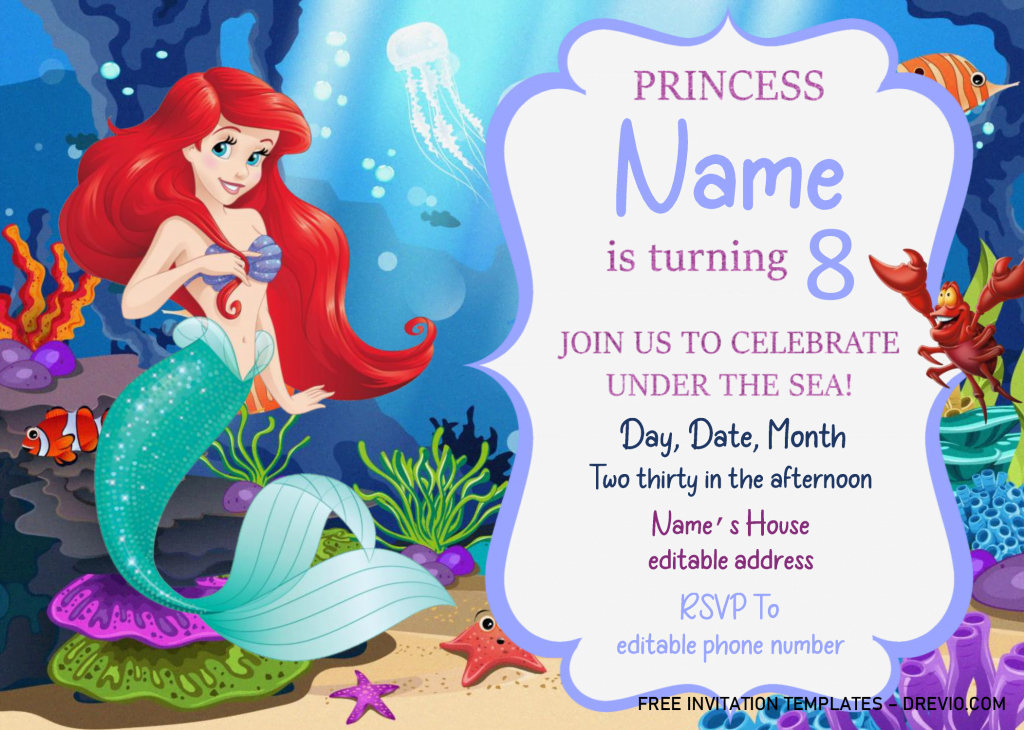 Little Mermaid Birthday Invitation Templates Editable Docx 