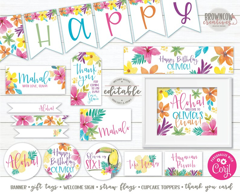 Luau Party Decorations Printable Luau Party Decorations Luau Etsy